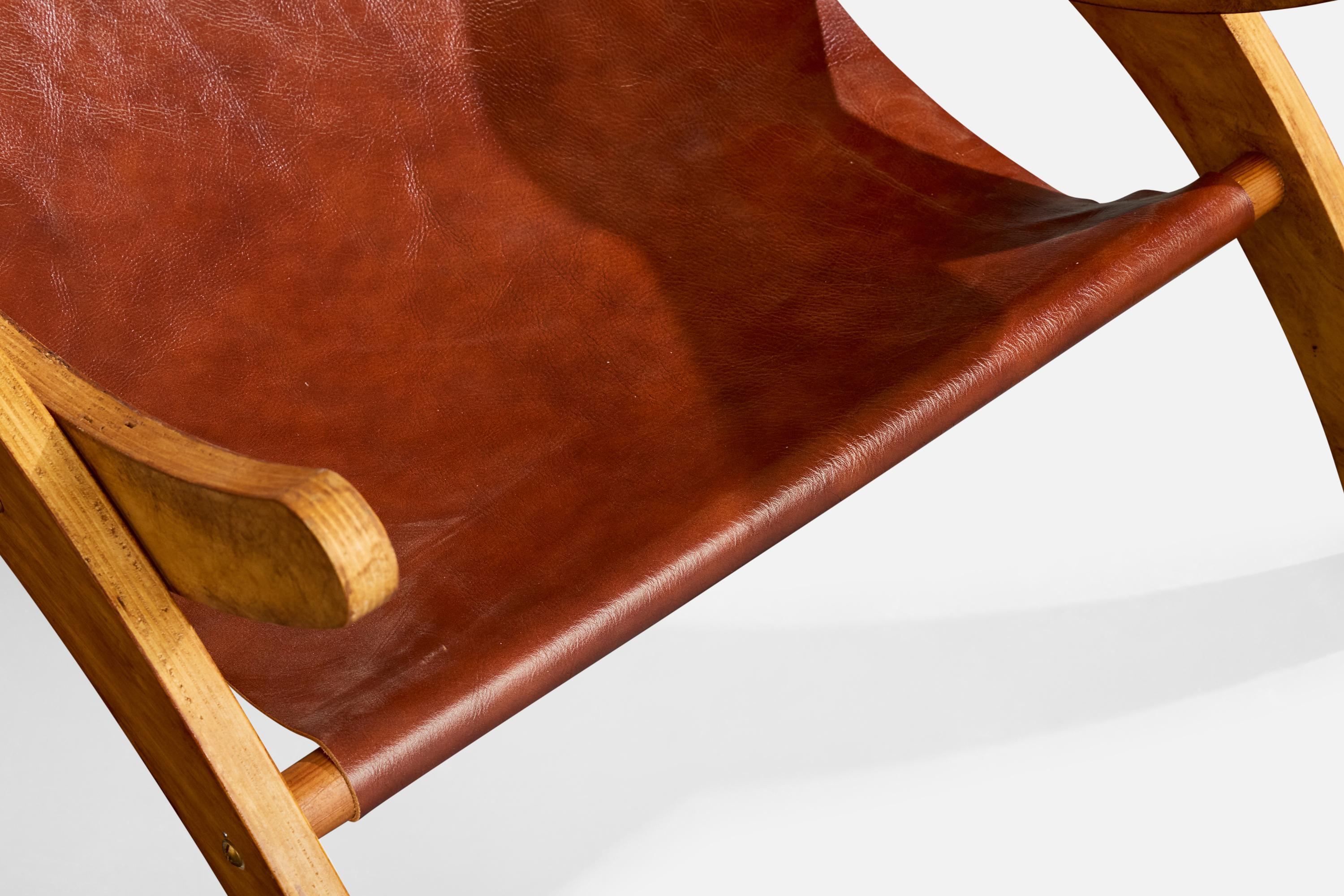 Designer italien, chaises longues, Wood, cuir, Italie, années 1950 en vente 4