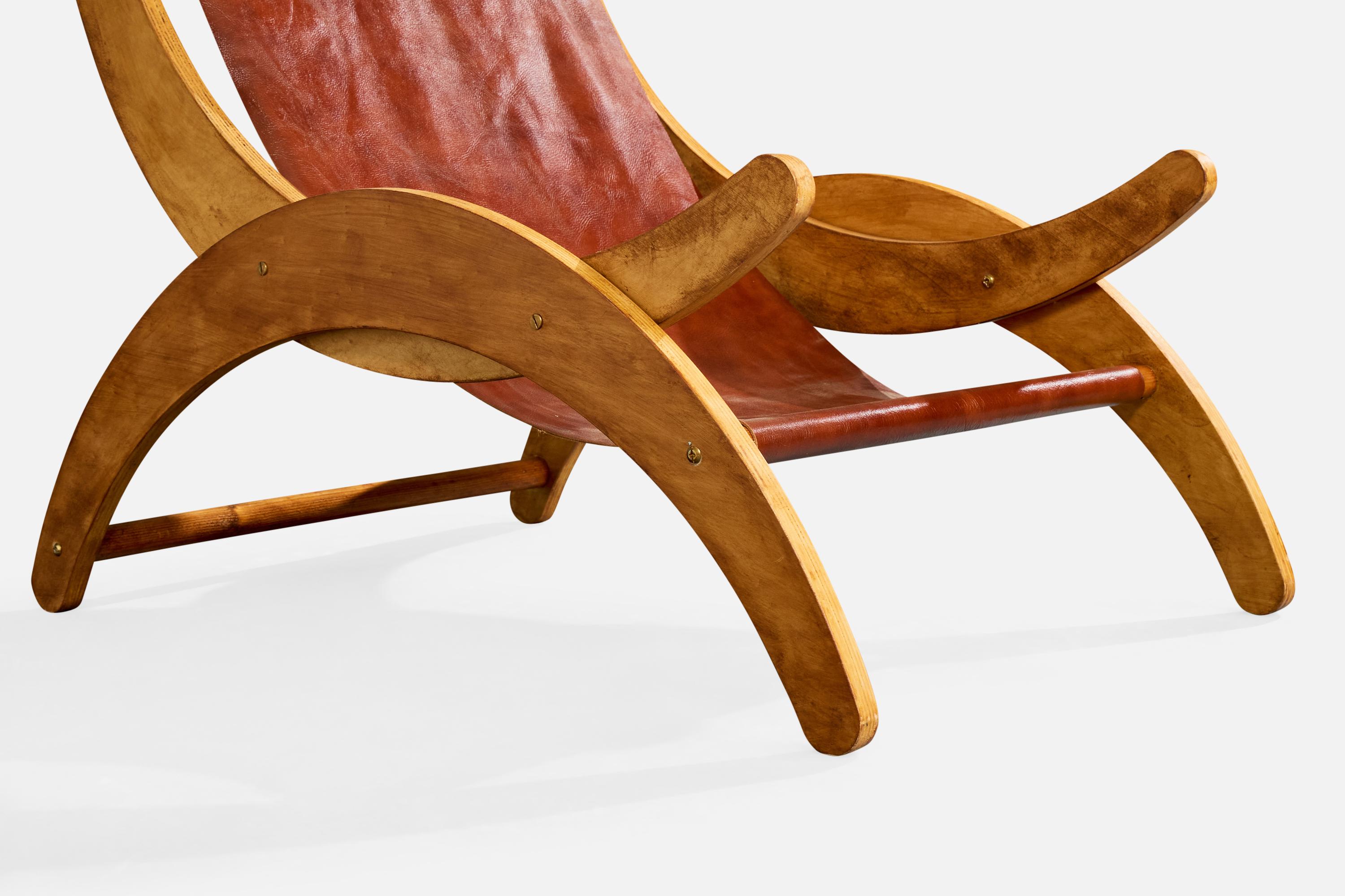 Designer italien, chaises longues, Wood, cuir, Italie, années 1950 en vente 5