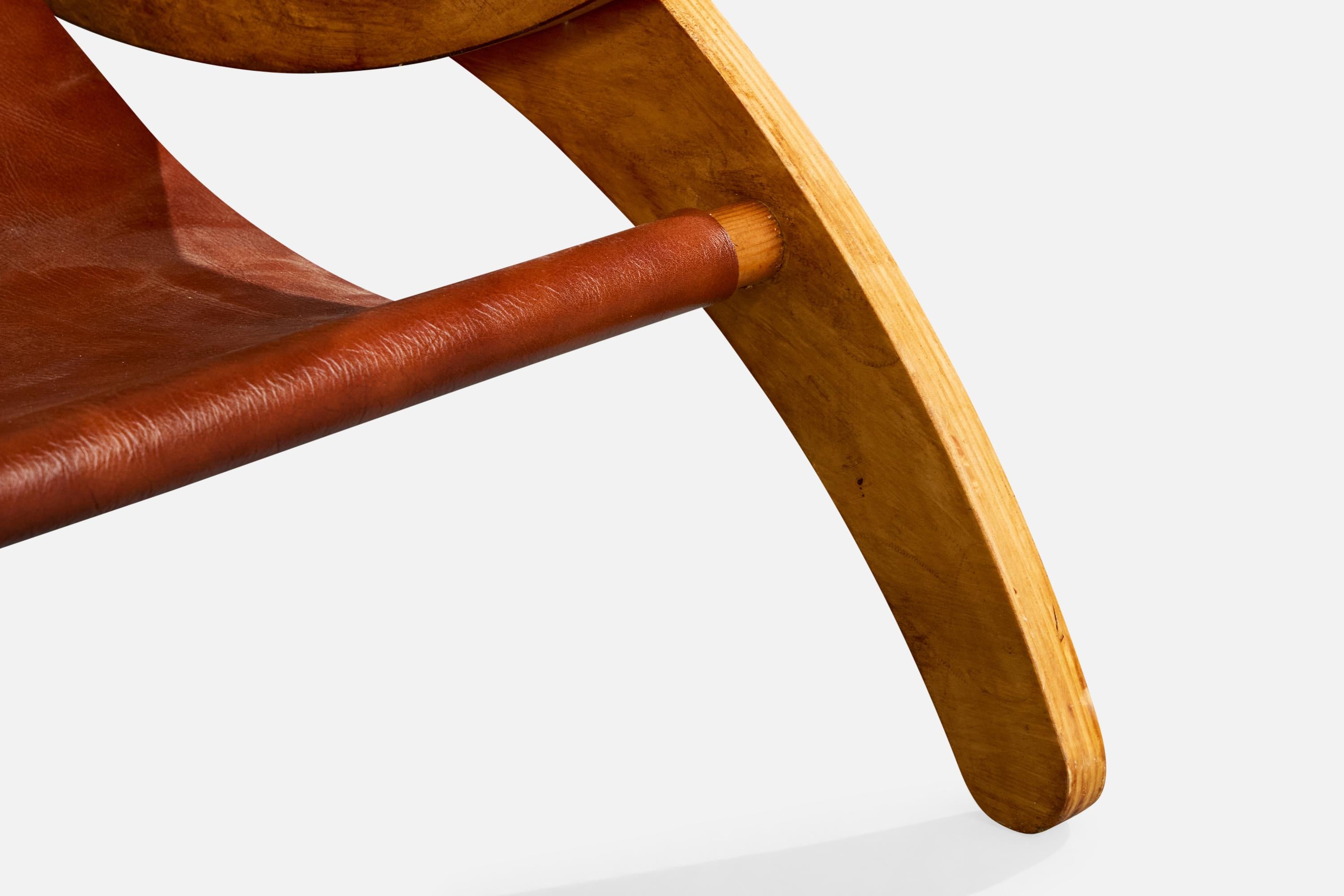 Designer italien, chaises longues, Wood, cuir, Italie, années 1950 en vente 6