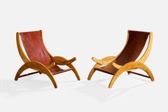 Italienischer Designer, Lounge-Sessel, Holz, Leder, Italien, 1950er Jahre