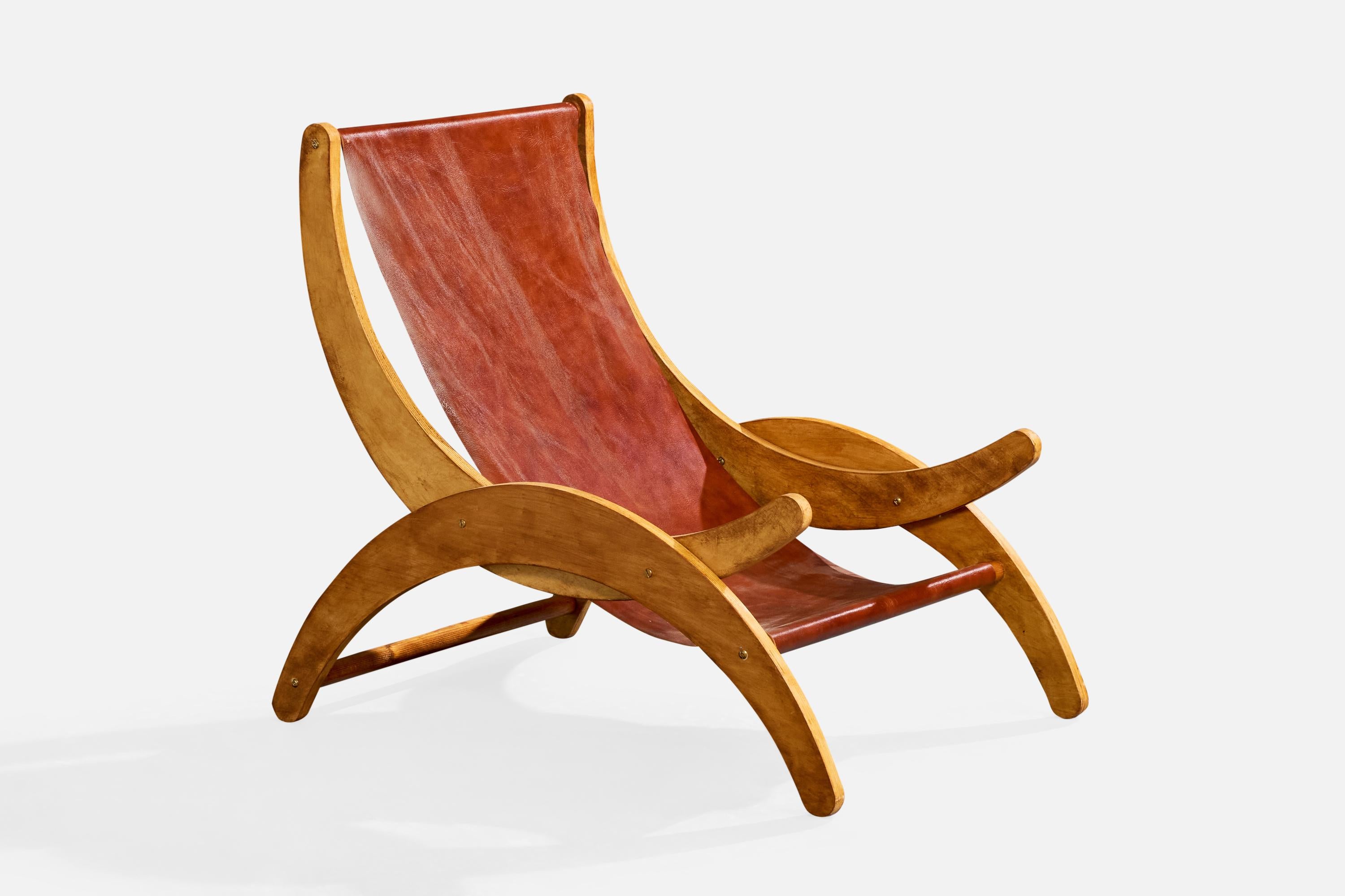 Milieu du XXe siècle Designer italien, chaises longues, Wood, cuir, Italie, années 1950 en vente