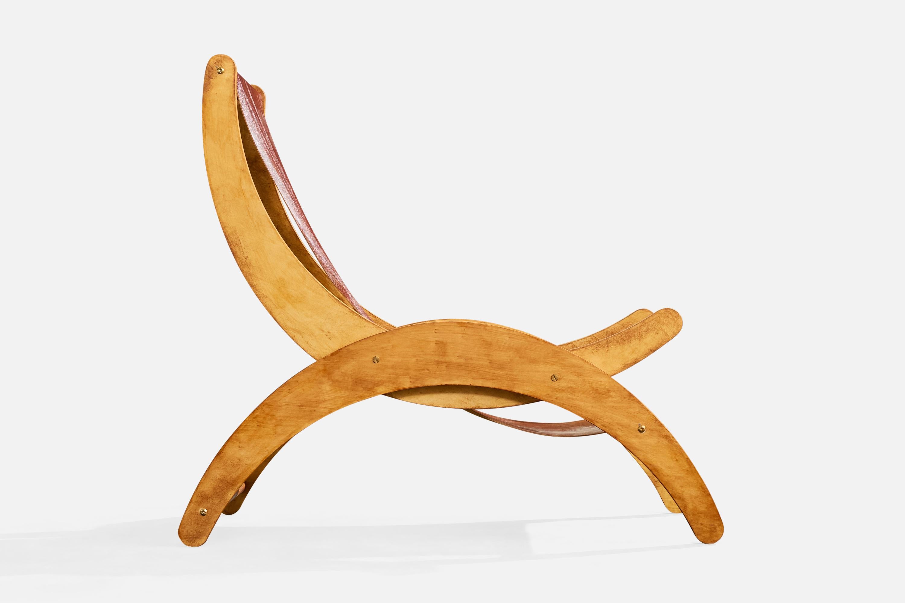 Designer italien, chaises longues, Wood, cuir, Italie, années 1950 en vente 1