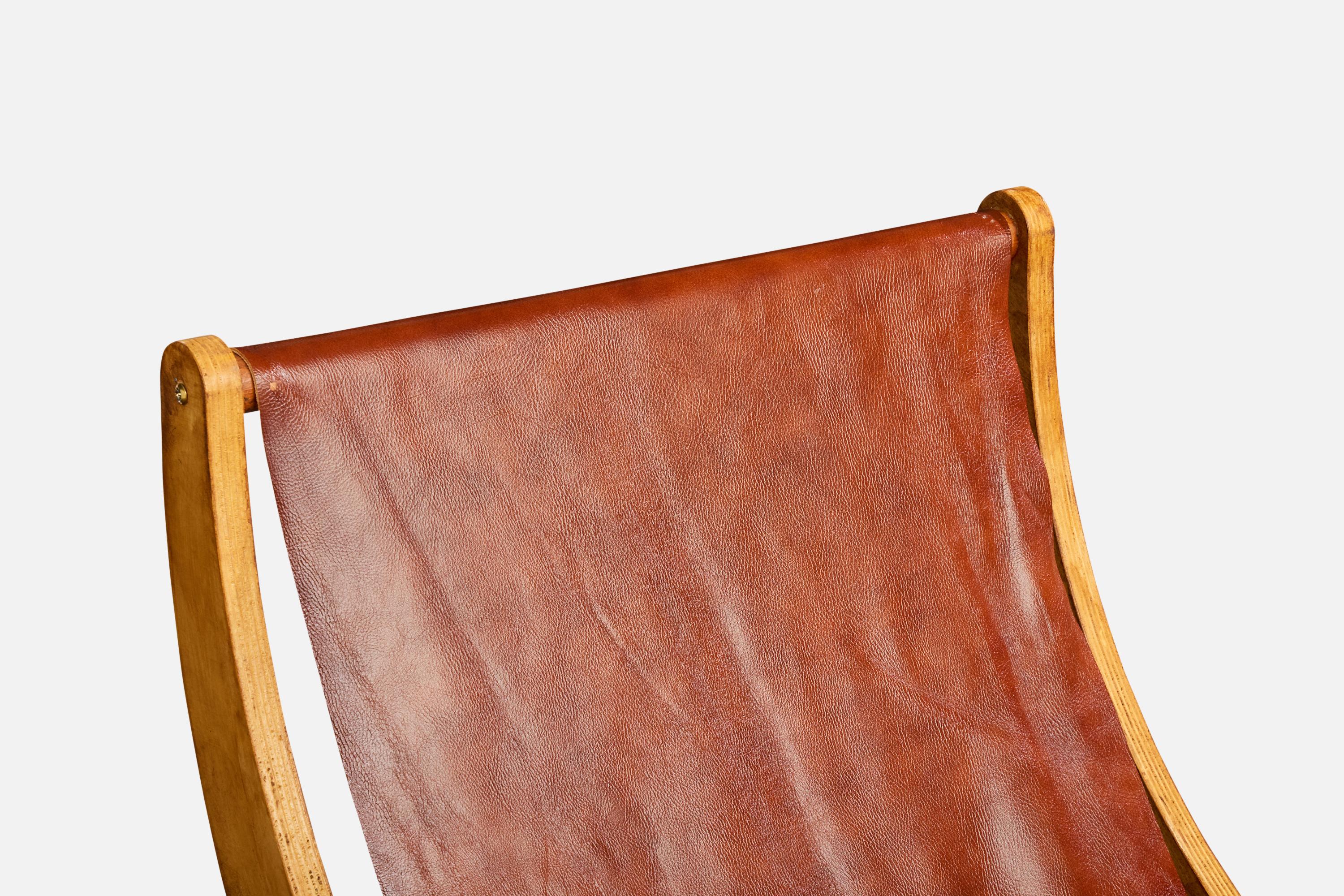 Designer italien, chaises longues, Wood, cuir, Italie, années 1950 en vente 2