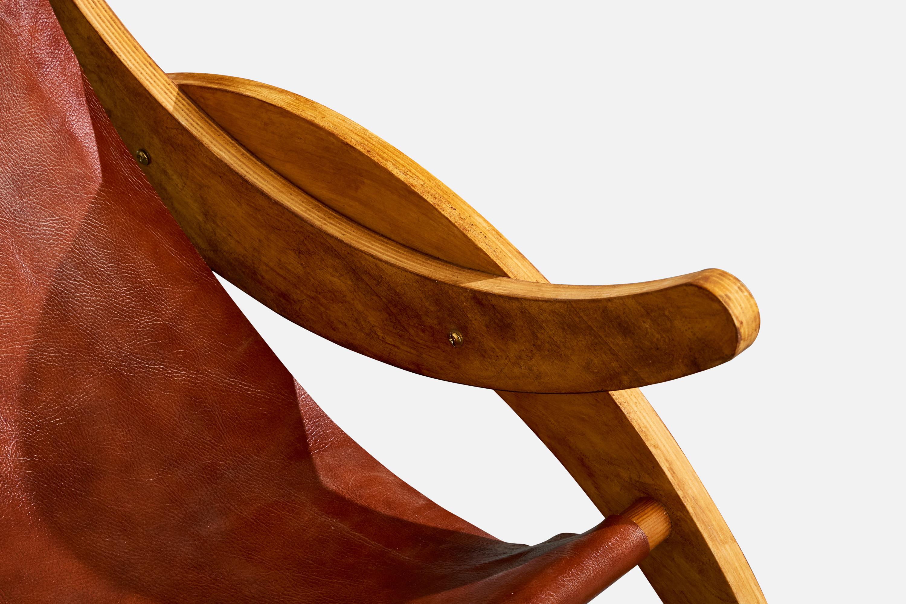 Designer italien, chaises longues, Wood, cuir, Italie, années 1950 en vente 3