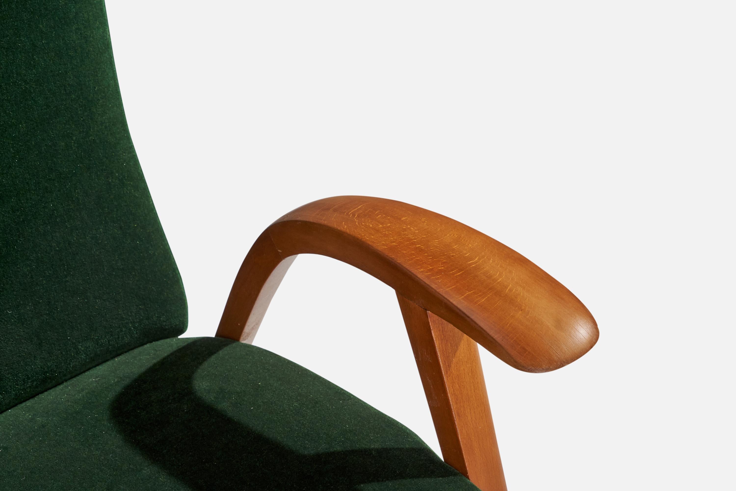 Italian Designer, Lounge Chairs, Wood, Velvet, Italy, 1940s For Sale 6