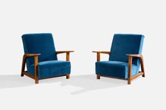Italienische Designerin, Loungesessel, Holz, Samt, Italien, 1940er Jahre