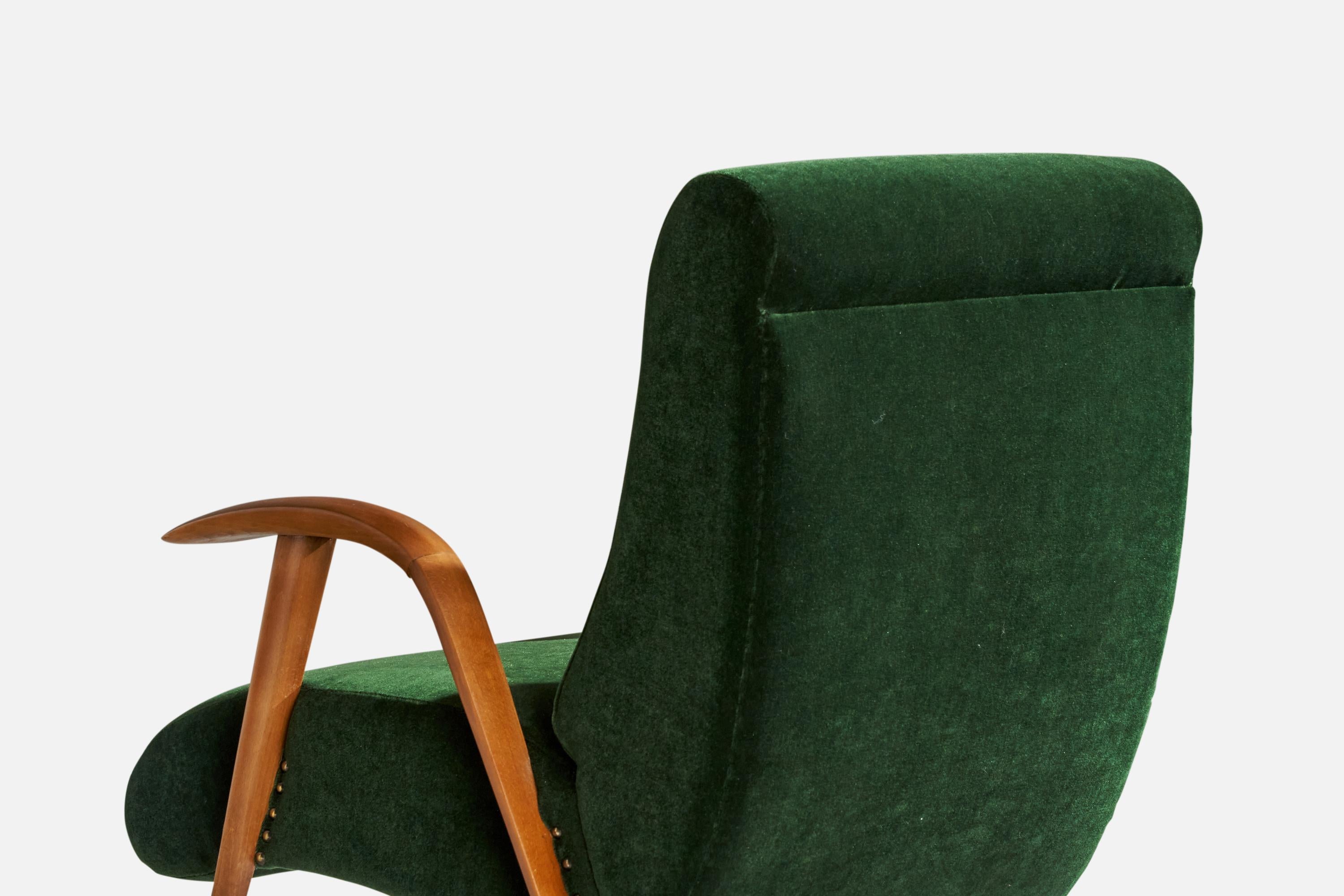 Italian Designer, Lounge Chairs, Wood, Velvet, Italy, 1940s For Sale 3