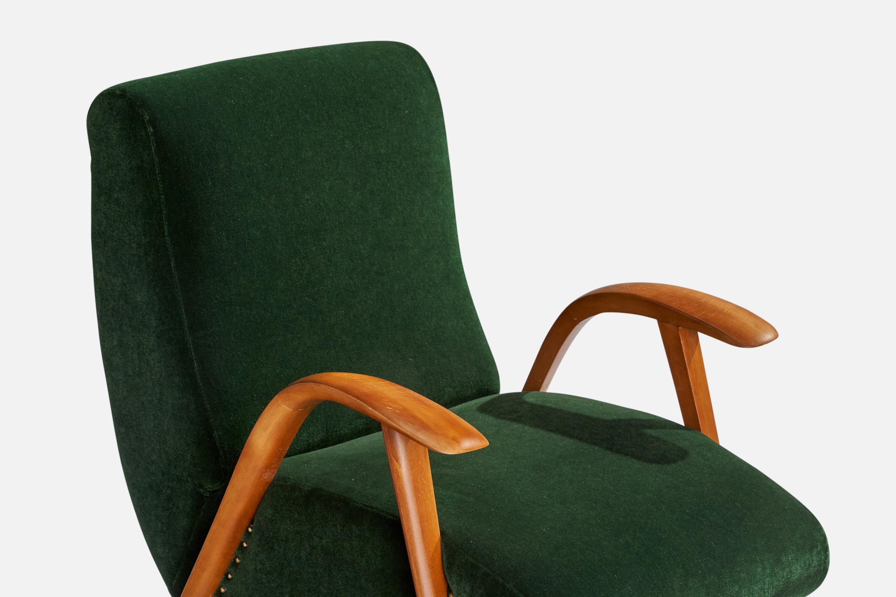 Italian Designer, Lounge Chairs, Wood, Velvet, Italy, 1940s For Sale 4