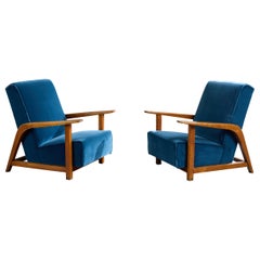 Italienische Designerin, Loungesessel, Holz, Samt, Italien, 1940er Jahre