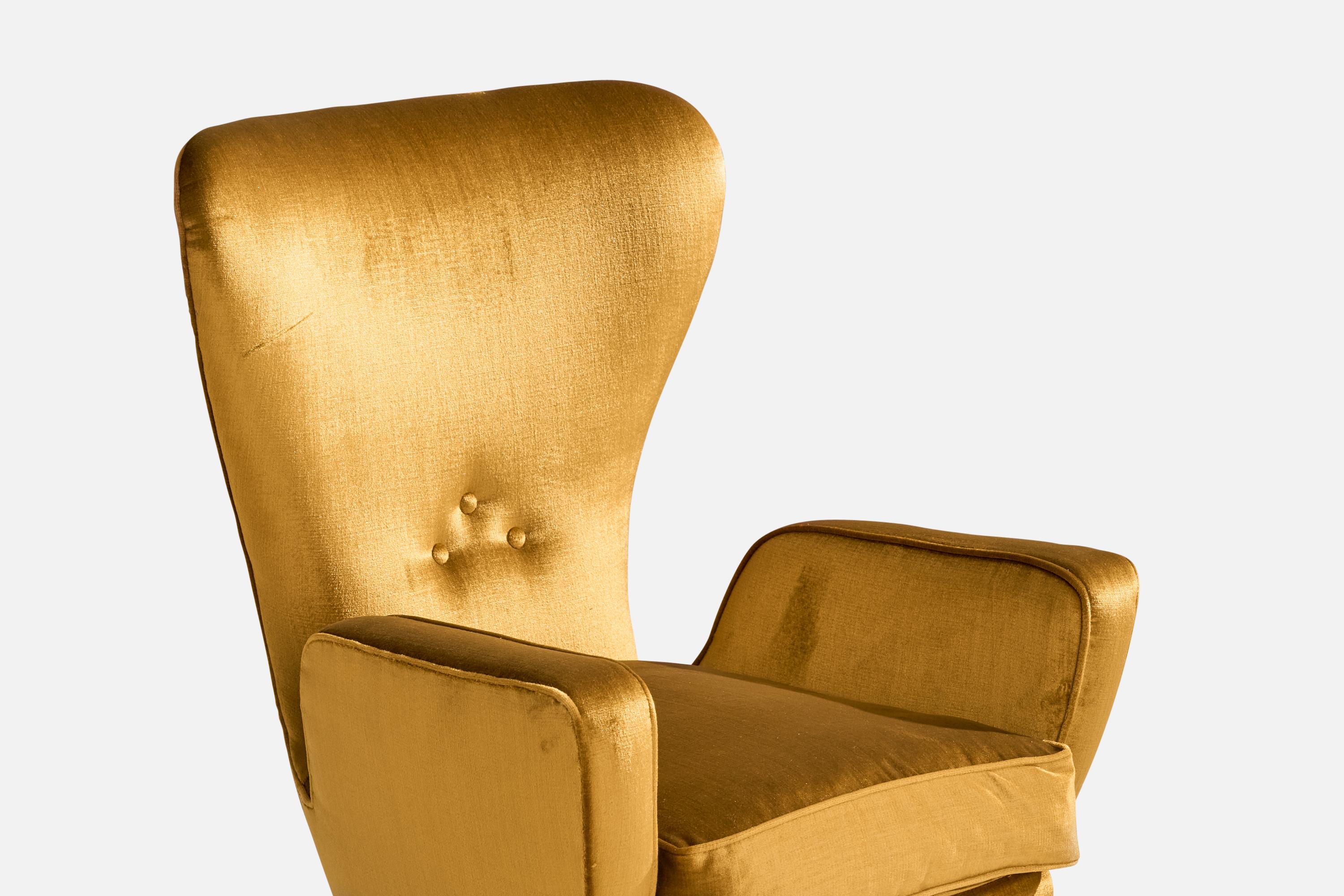 Mid-20th Century Italian Designer, Lounge Chairs, Wood, Velvet, Italy, 1950s For Sale