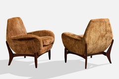 Italian Designer, Lounge Chairs, Wood, Velvet, Italy, 1960s