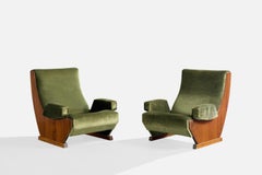 Italian Designer, Lounge Chairs, Wood, Velvet, Italy, 1960s
