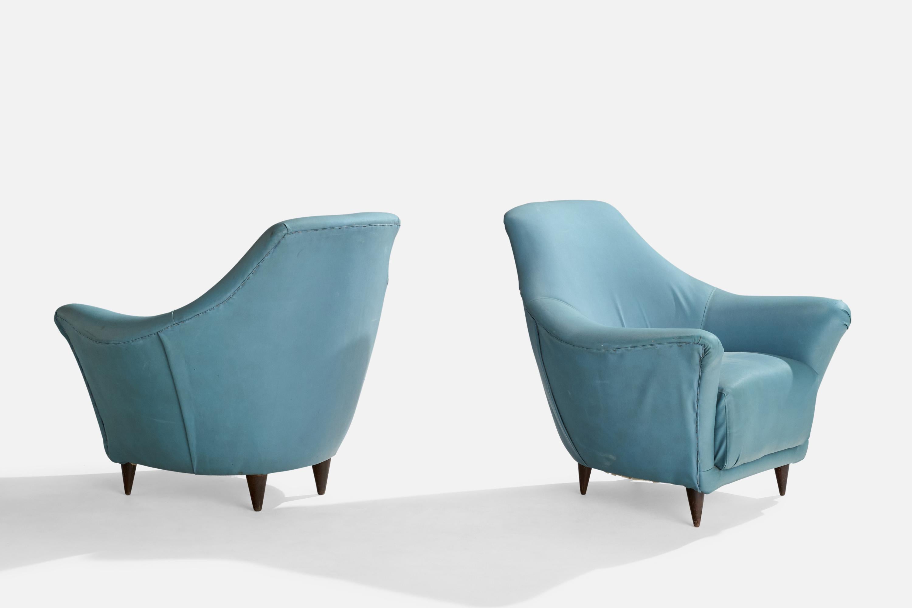 Designer italien, chaises longues, Wood, Vinyl, Italie, années 1950 État moyen - En vente à High Point, NC