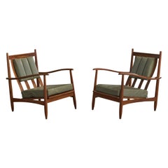 Italian Designer, Lounge Chairs, Wood, Vinyl, Italy, 1950s