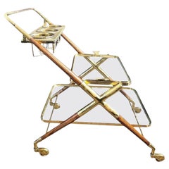 Italian Designer, Mid-Century Modern, Small Bar Cart, Teak, Glass, Italy, 1930s