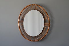 Italian Designer, Mirror, Bambo, Cane, Mirror Glass, Italy, 1960s
