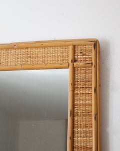Italian Designer, Mirror, Bamboo, Cane, Mirror Glass, Italy, 1950s