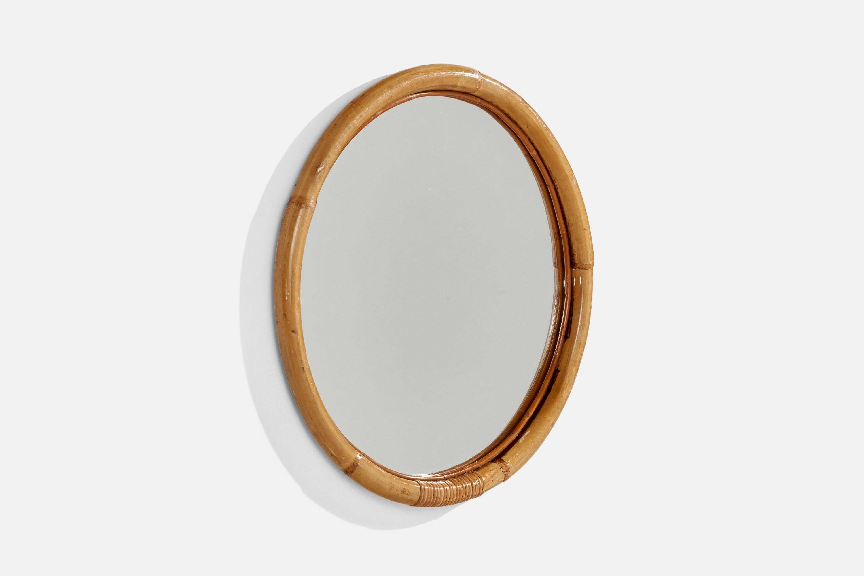 Mid-Century Modern Designer italien, miroir, bambou, rotin, verre, Italie, années 1960 en vente