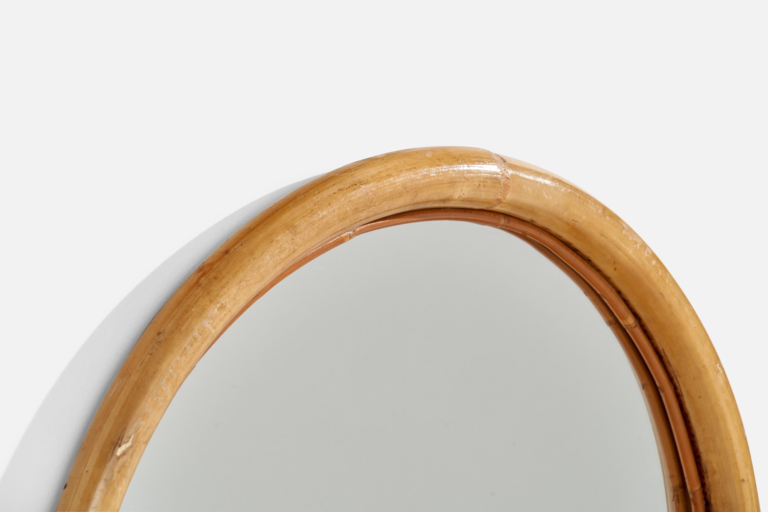 Designer italien, miroir, bambou, rotin, verre, Italie, années 1960 Bon état - En vente à High Point, NC
