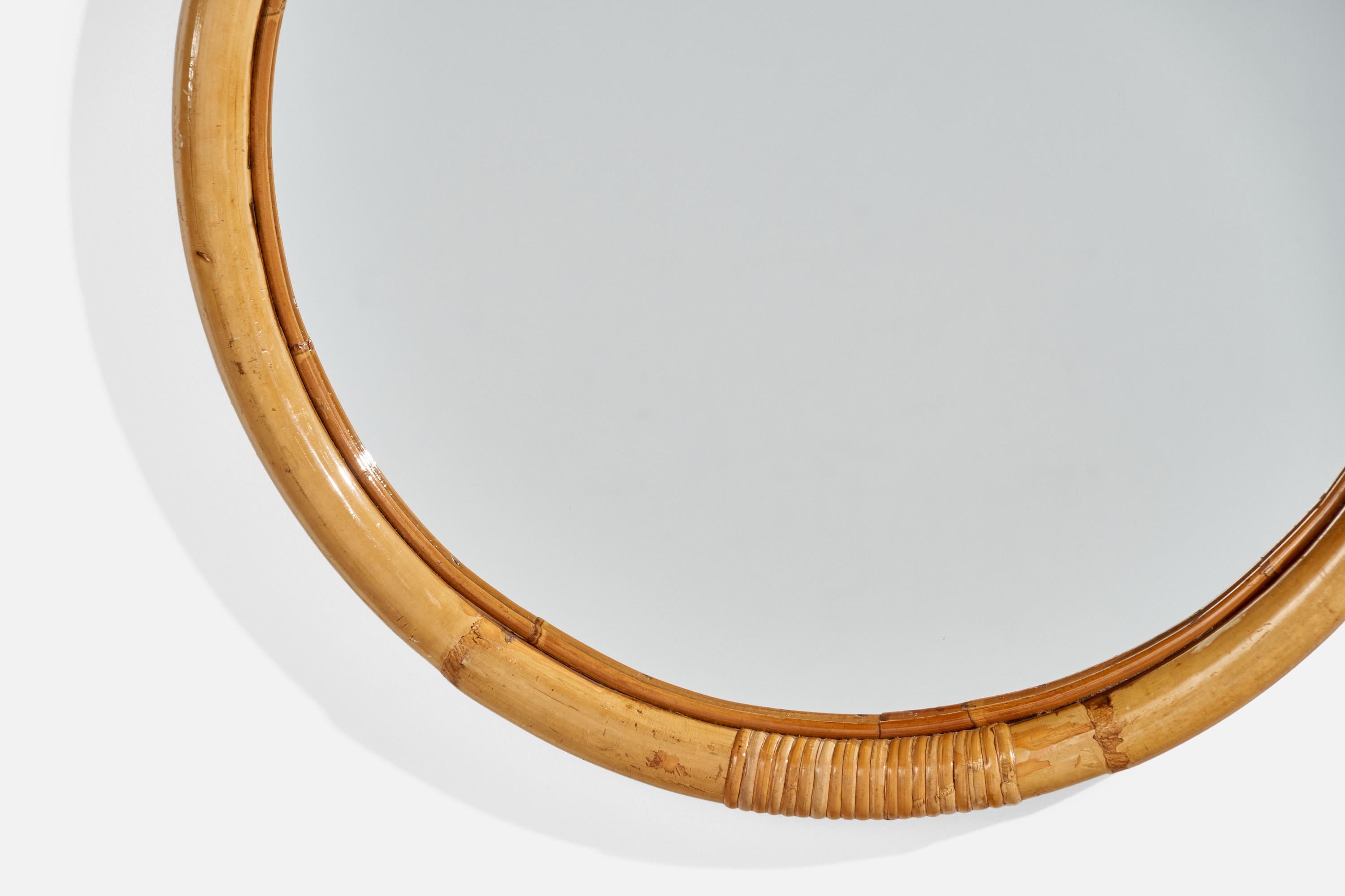Bambou Designer italien, miroir, bambou, rotin, verre, Italie, années 1960 en vente