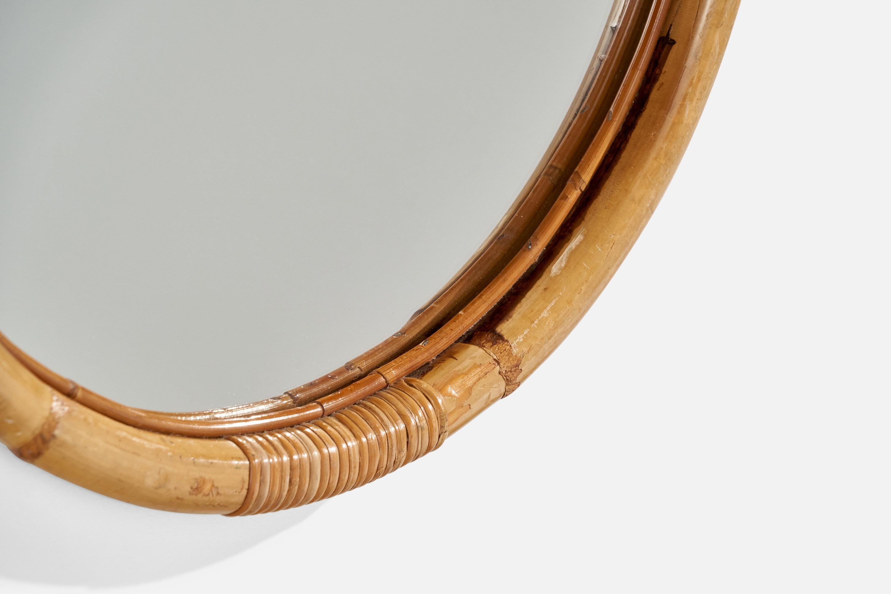 Designer italien, miroir, bambou, rotin, verre, Italie, années 1960 en vente 1