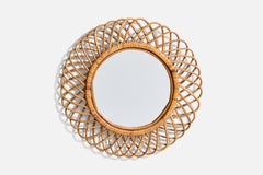 Italian Designer, Mirror, Bamboo, Rattan, Mirror Glass, Italy, 1950s
