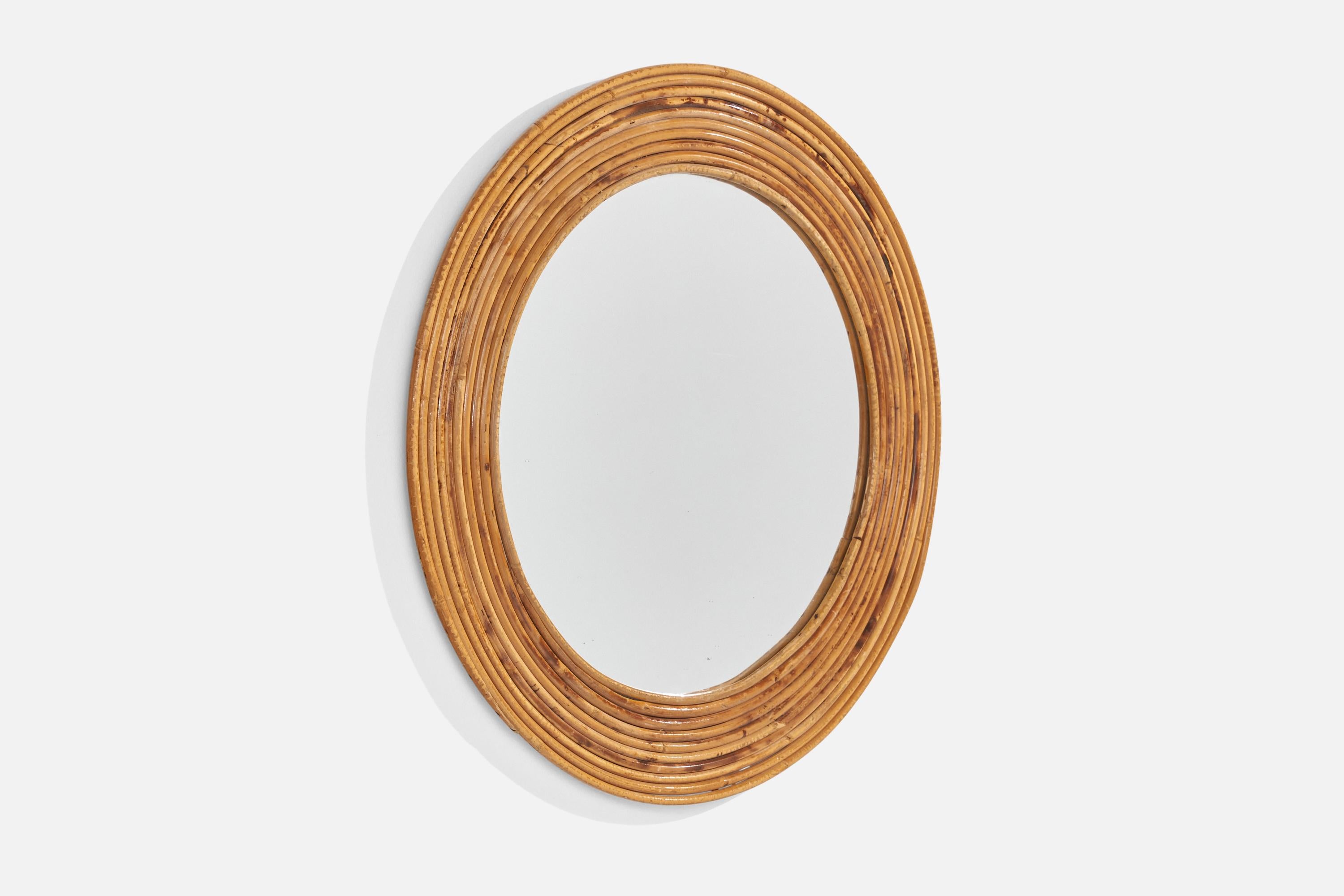 Mid-Century Modern Designer italien, miroir, bambou, rotin, miroir en verre, Italie, années 1950 en vente