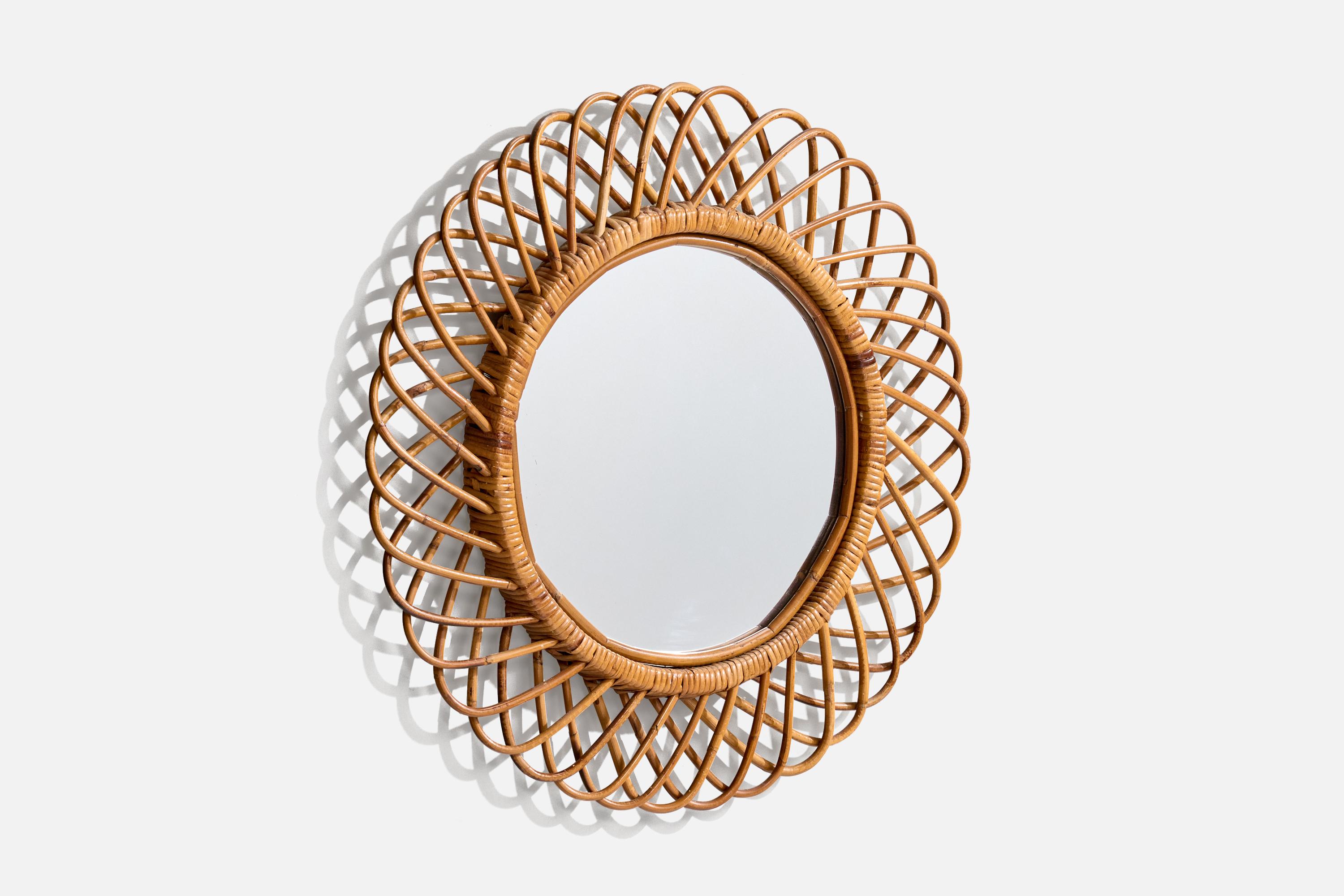Mid-Century moderno Specchio di design italiano, bambù, rattan, vetro a specchio, Italia, anni '50 in vendita