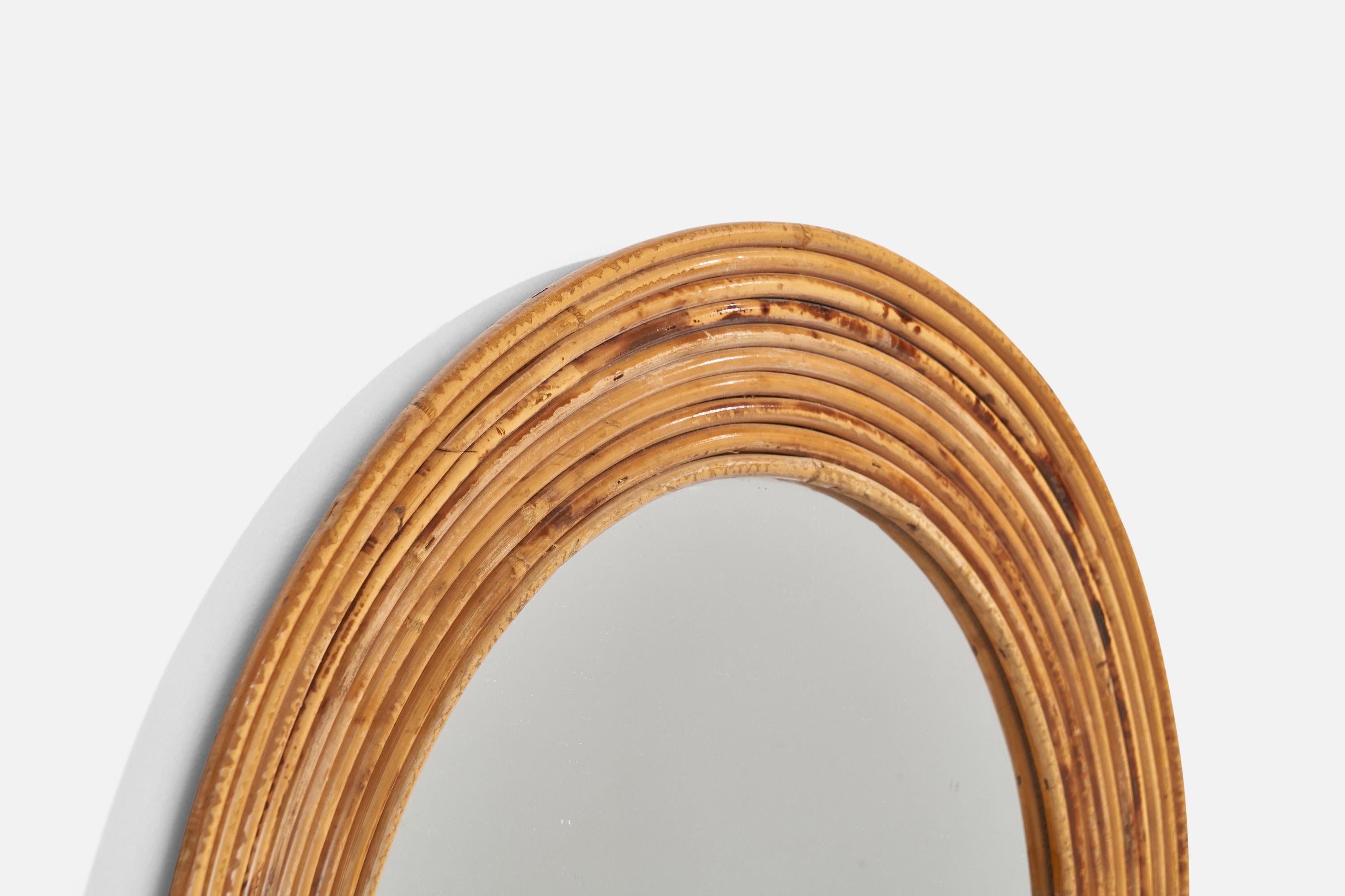 Designer italien, miroir, bambou, rotin, miroir en verre, Italie, années 1950 Bon état - En vente à High Point, NC