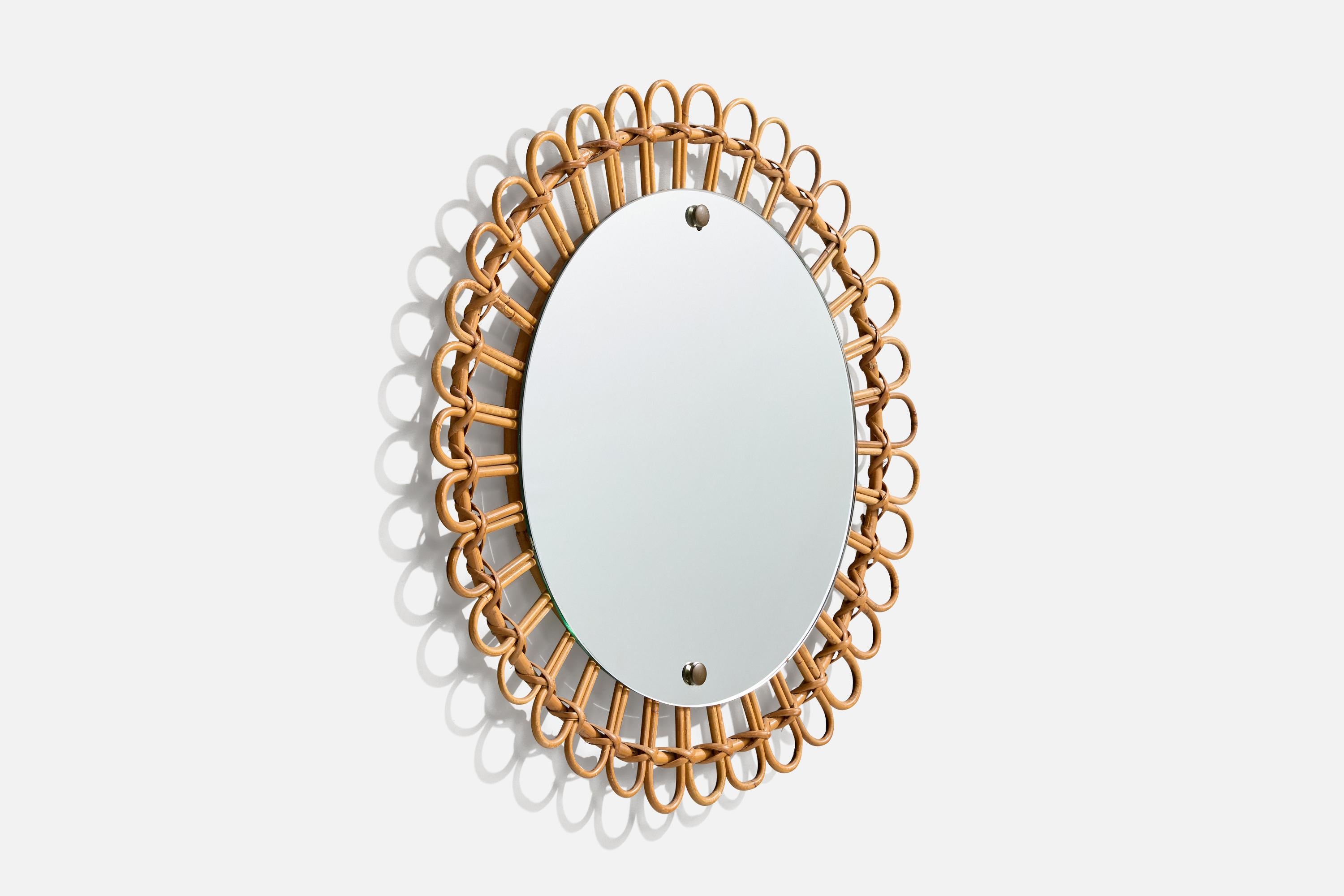 Mid-Century Modern Designer italien, miroir, bambou, rotin, verre de miroir, Italie, années 1950 en vente
