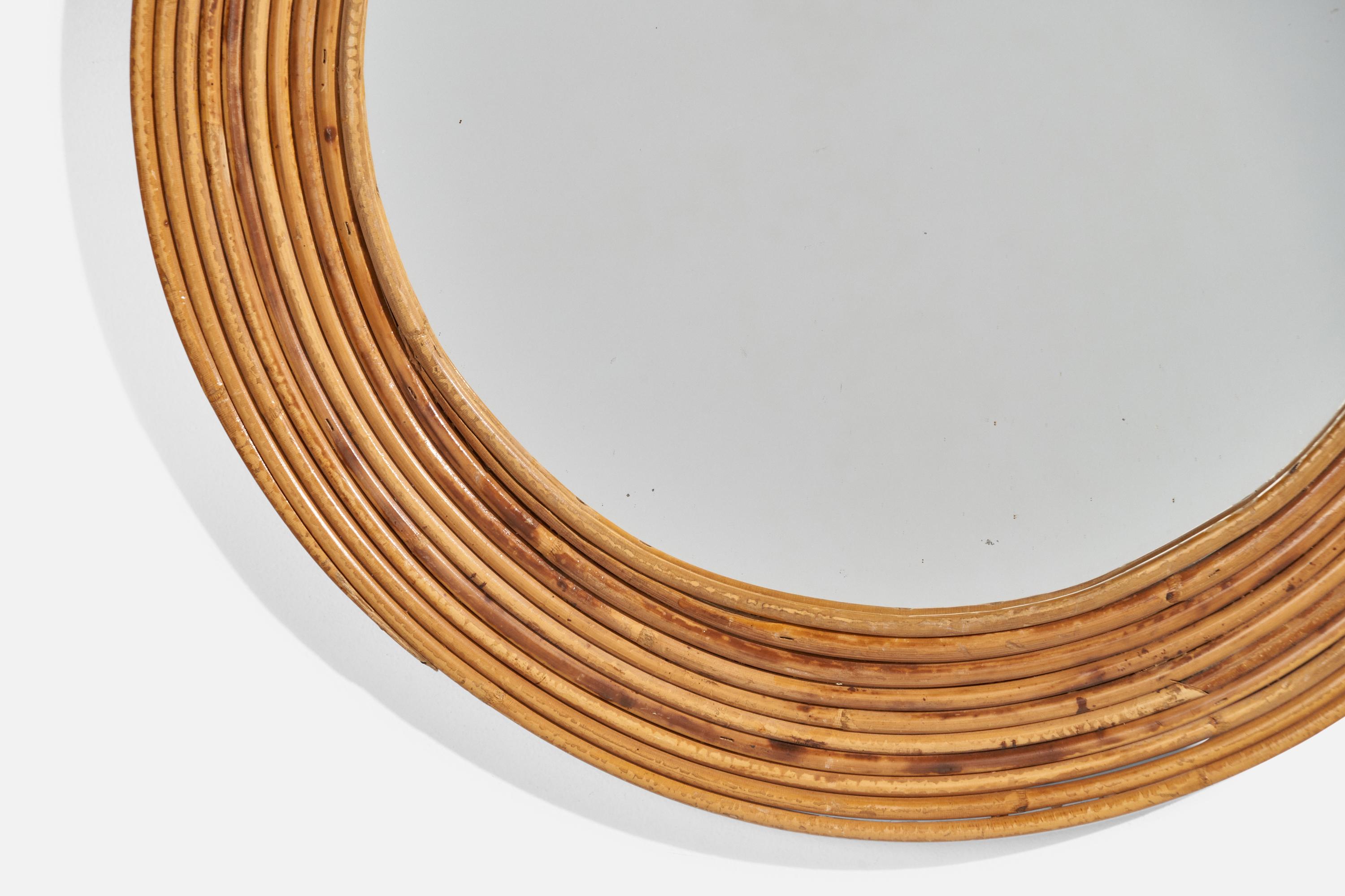 Bambou Designer italien, miroir, bambou, rotin, miroir en verre, Italie, années 1950 en vente