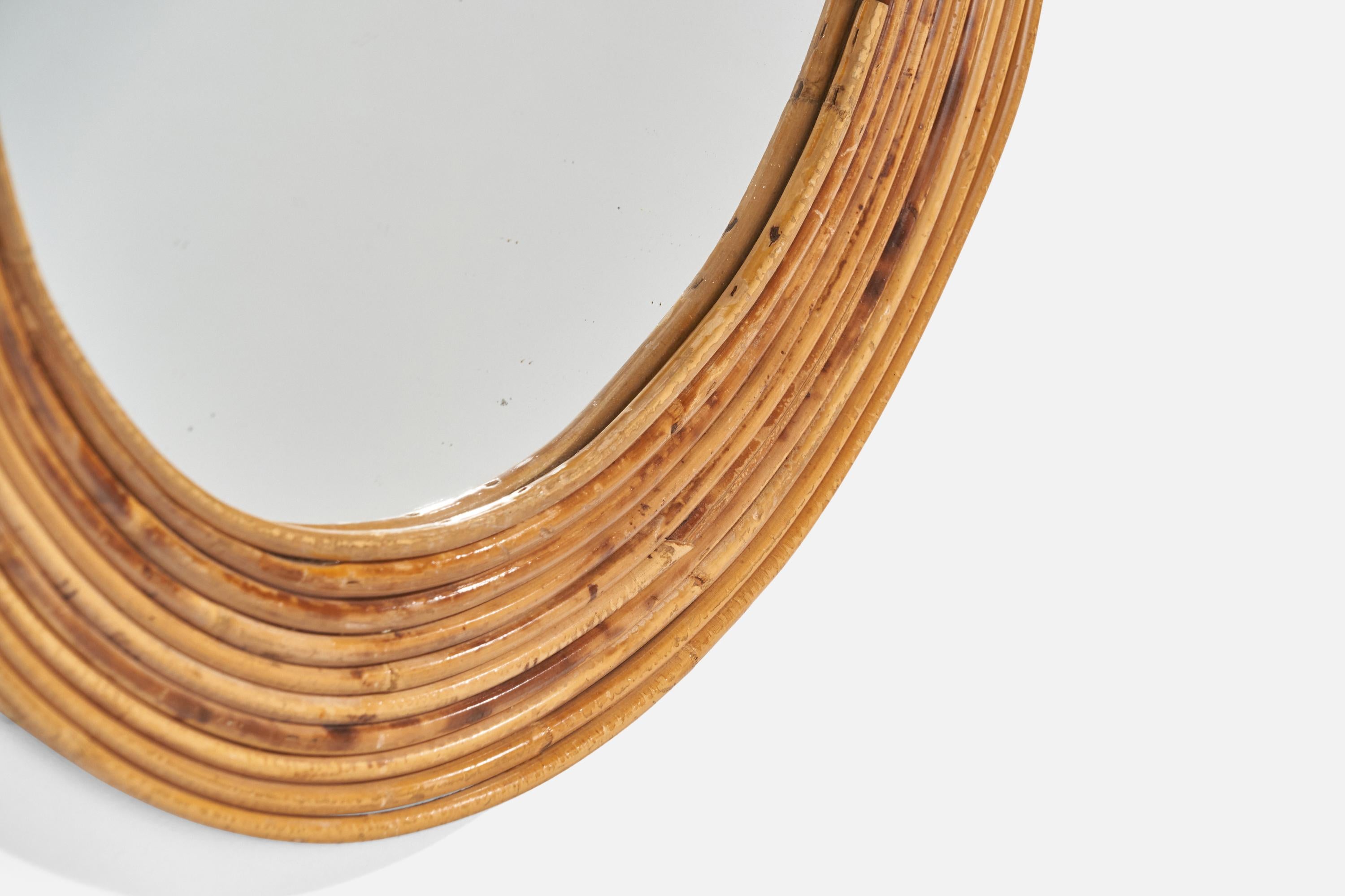 Designer italien, miroir, bambou, rotin, miroir en verre, Italie, années 1950 en vente 1