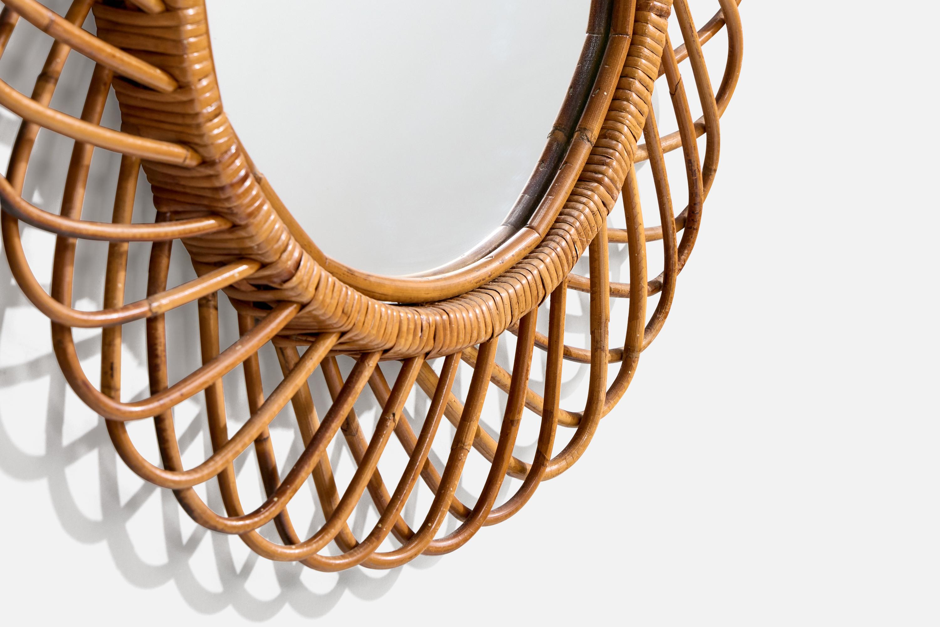 Bambù Specchio di design italiano, bambù, rattan, vetro a specchio, Italia, anni '50 in vendita