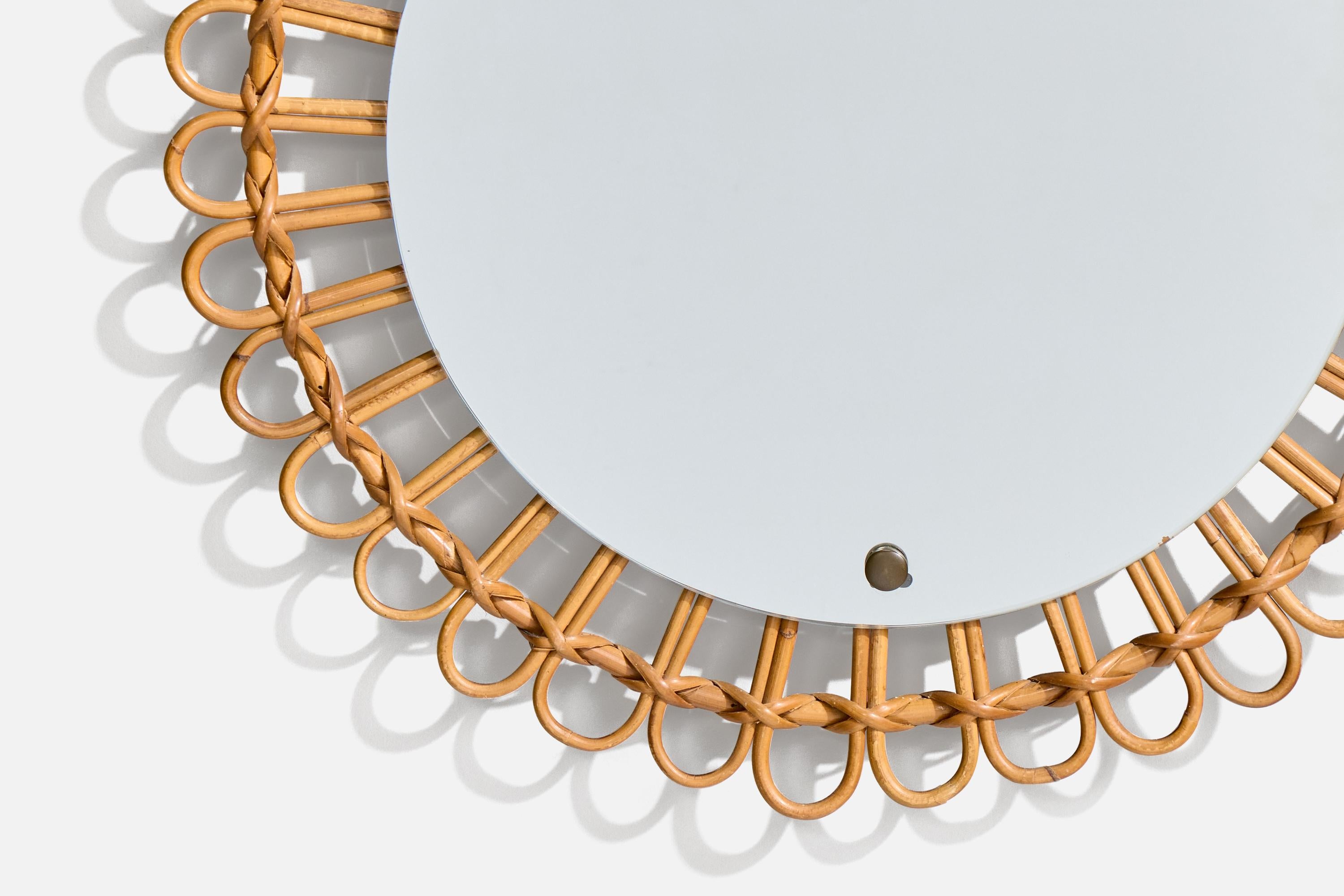 Bambou Designer italien, miroir, bambou, rotin, verre de miroir, Italie, années 1950 en vente