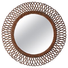 Italian Designer, Mirror, Bamboo, Rattan, Mirror Glass, Italy, 1950s