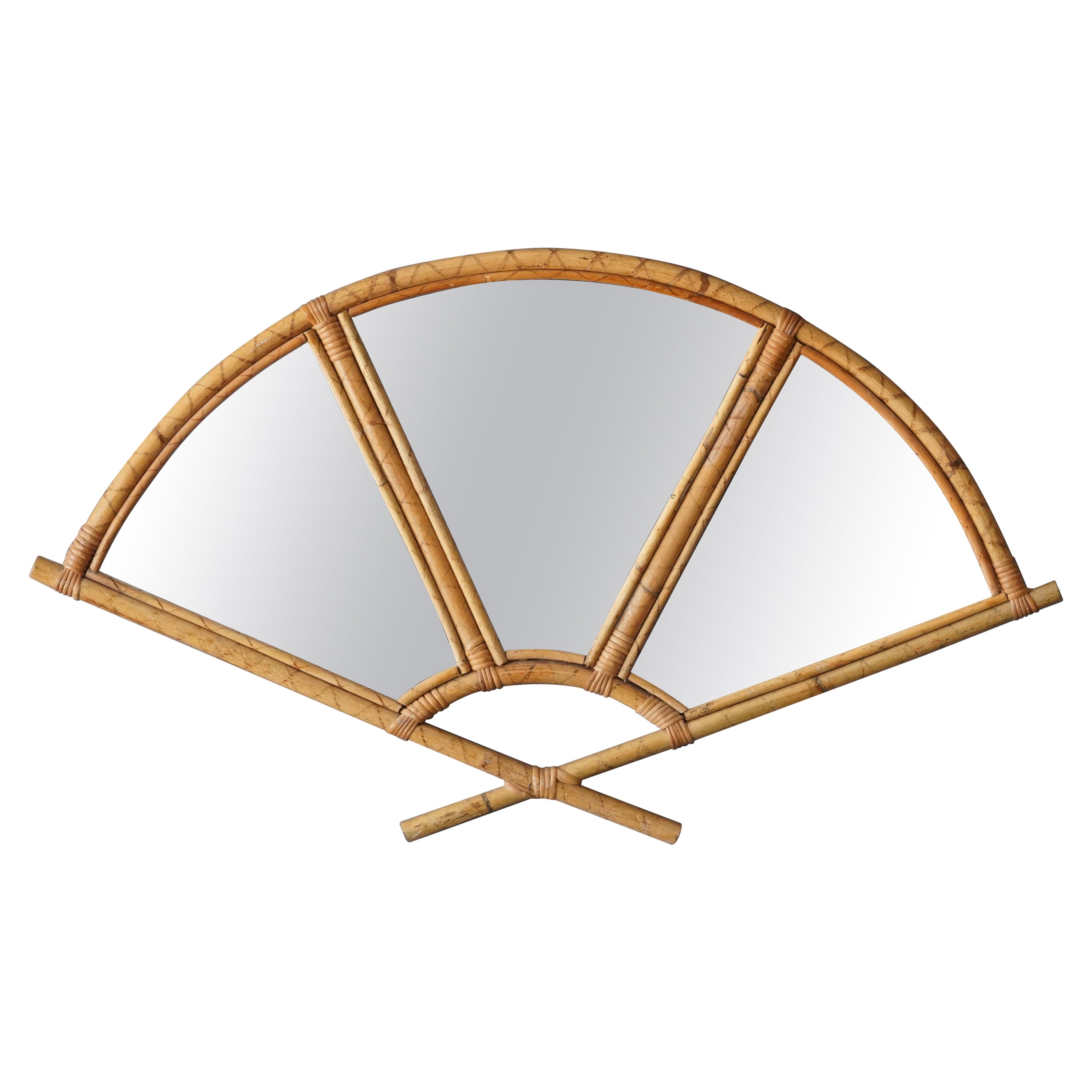 Designer italien, miroir, bambou, rotin, verre de miroir, Italie, années 1950