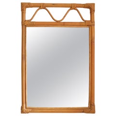 Vintage Italian Designer, Mirror, Bamboo, Rattan, Mirror Glass, Italy, 1950s