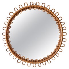 Italian Designer, Mirror, Bamboo, Rattan, Mirror Glass, Italy, 1950s