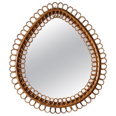 Italian Designer, Mirror, Bamboo, Rattan, Mirror Glass, Italy, 1950s