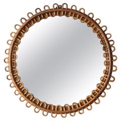 Italian Designer, Mirror, Bamboo, Rattan, Mirror Glass, Italy, 1950s