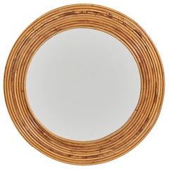 Italian Designer, Mirror, Bamboo, Rattan, Mirror Glass, Italy, 1950s