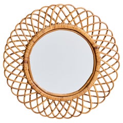 Italienischer Designer, Spiegel, Bambus, Rattan, Spiegelglas, Italien, 1950er Jahre