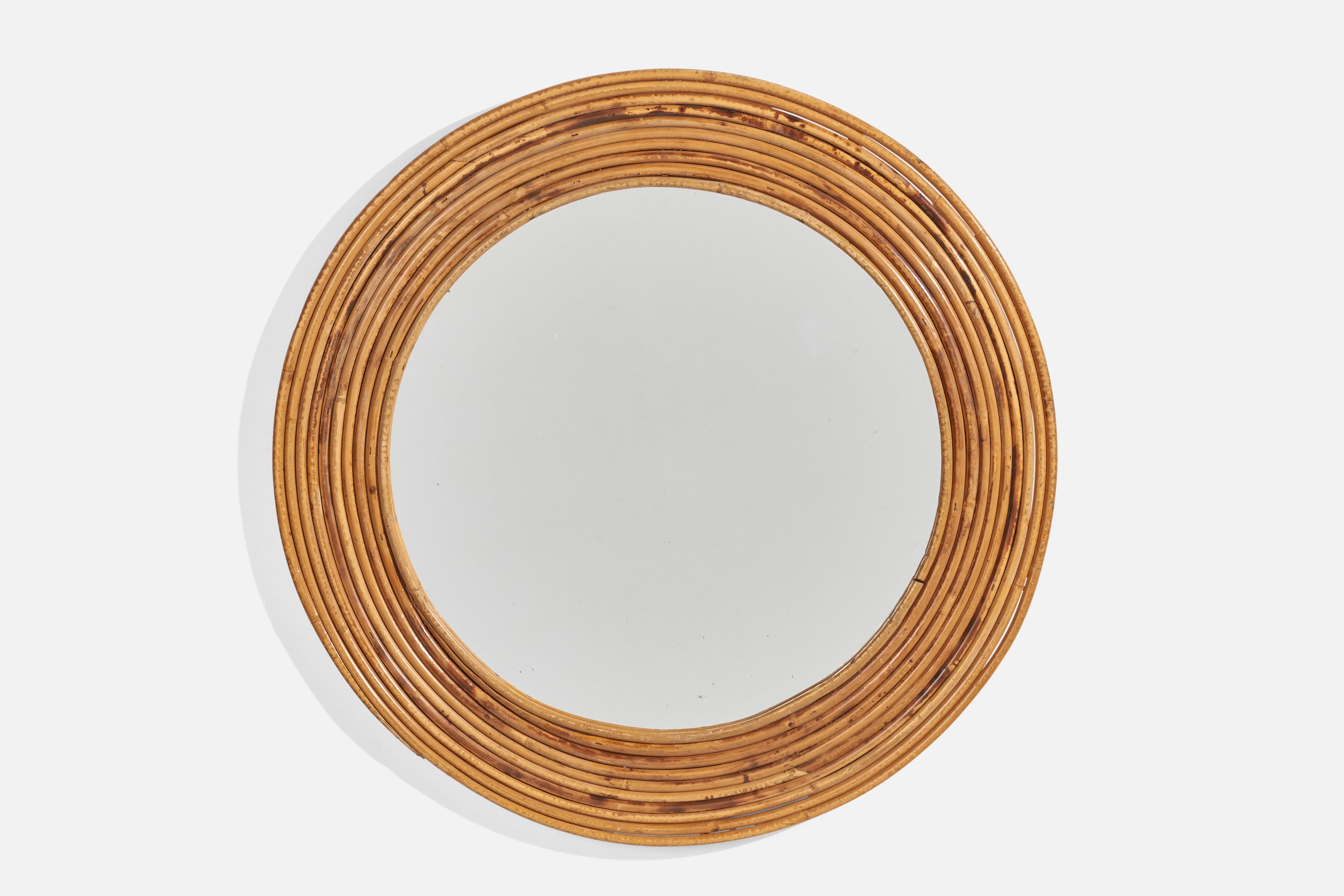 Italian Designer, Mirror, Bamboo, Rattan, Mirror Glass, Italy, 1950s