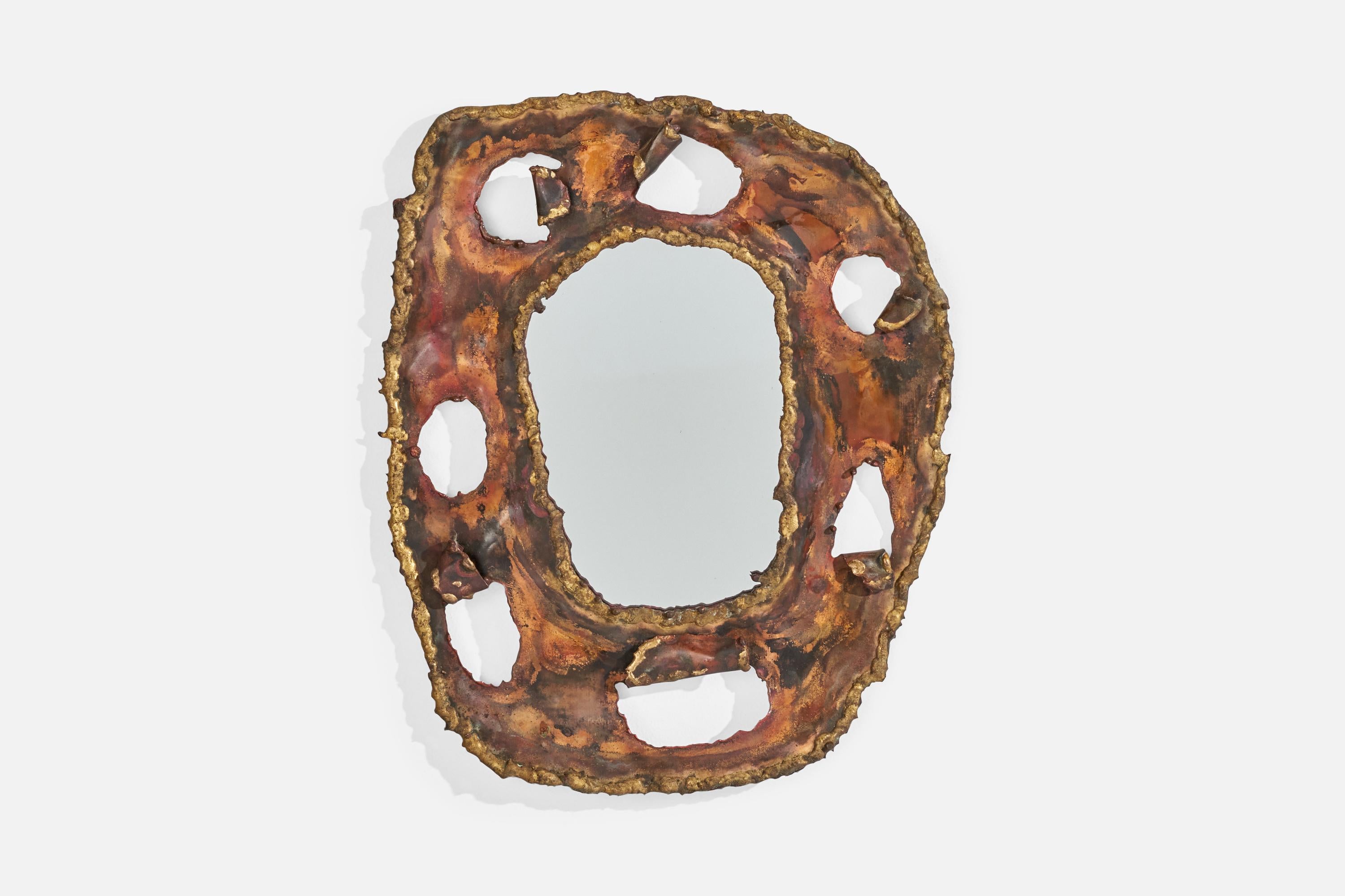 A painted brass wall mirror designed and produced in Italy, c. 1950s.