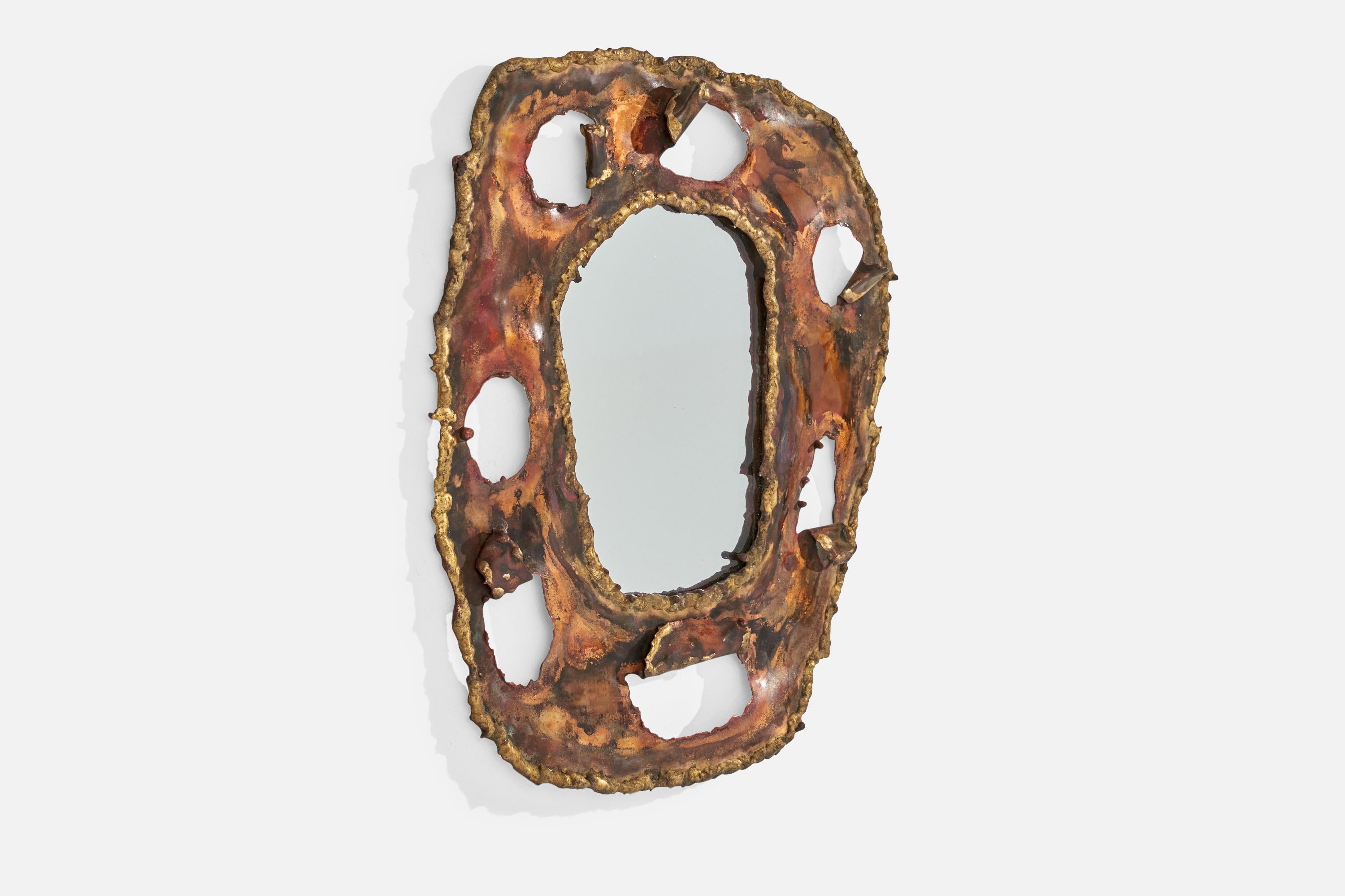Mid-Century Modern Italian Designer, Mirror, Painted Brass, Italy, 1950s For Sale