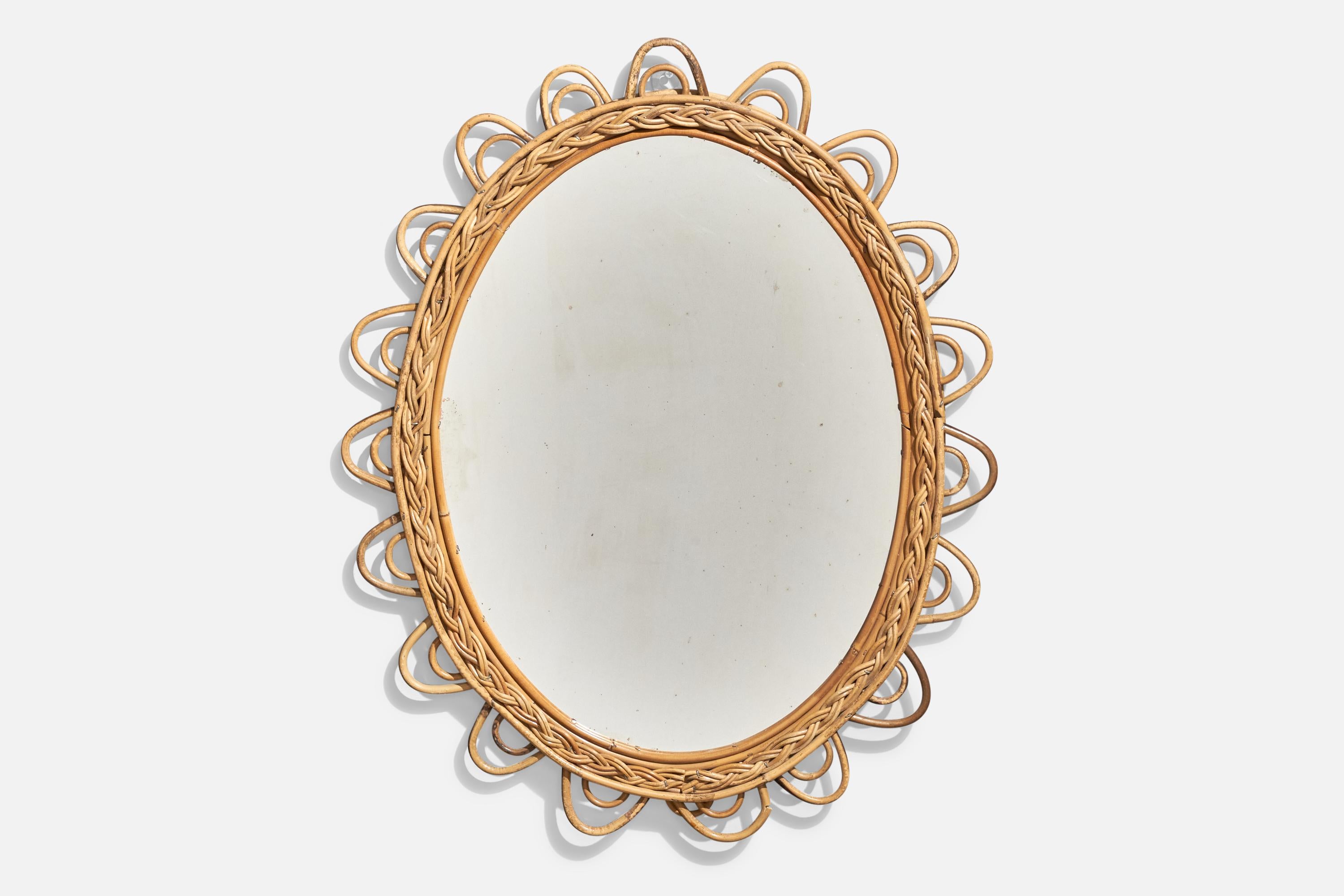 Espejo de pared, fabricado en Italia, años 50. El cristal de espejo tallado está enmarcado en ratán

Otros diseñadores de la época son Gio Ponti, Fontana Arte, Max Ingrand, Franco Albini y Josef Frank.