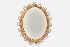 Italienischer italienischer Designer, Spiegel, Rattan, Spiegelglas, Italien, 1950er Jahre