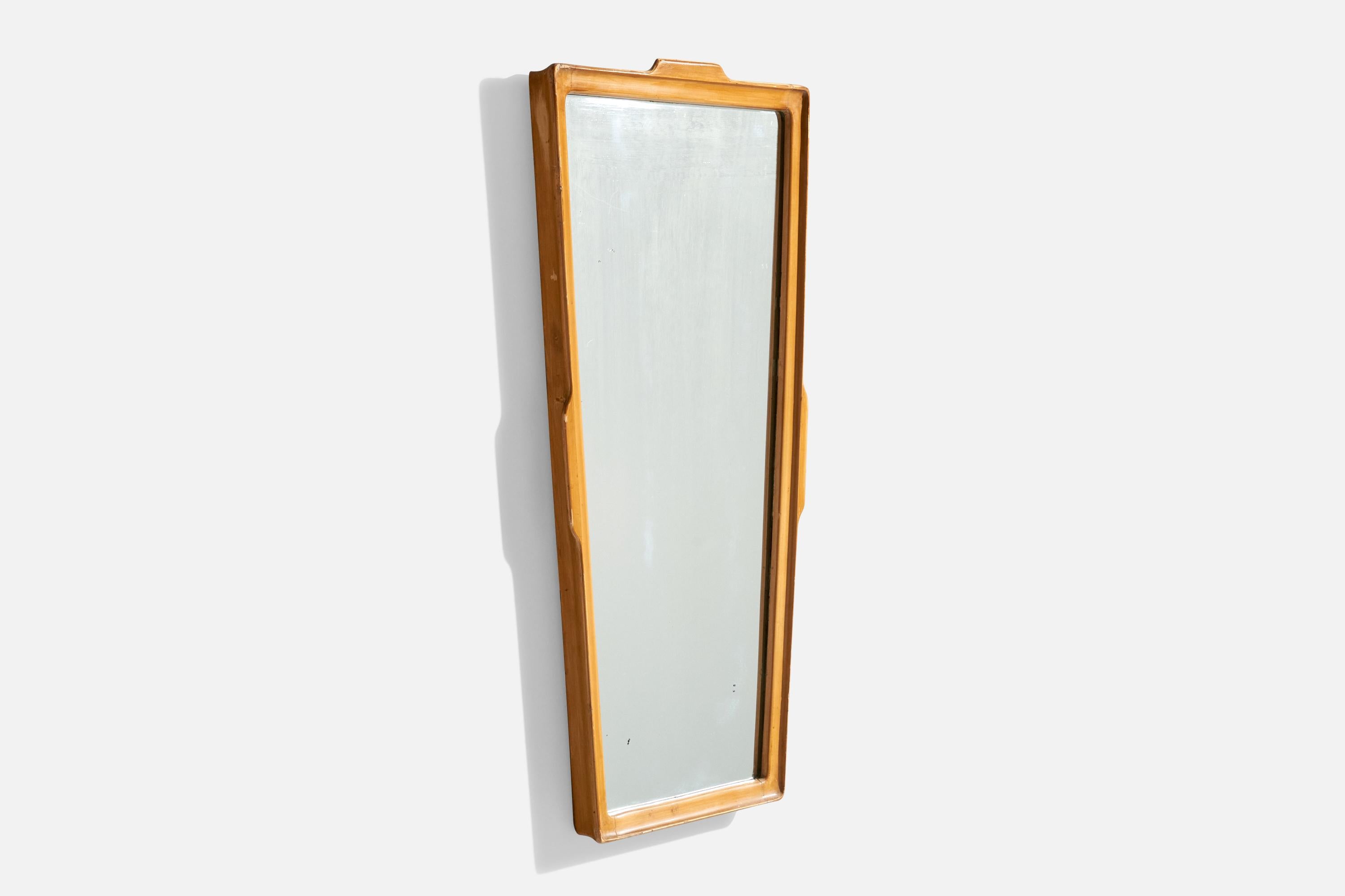 Mid-Century moderno Specchio di design italiano, Wood, Specchio di vetro, Italia, anni '50 in vendita