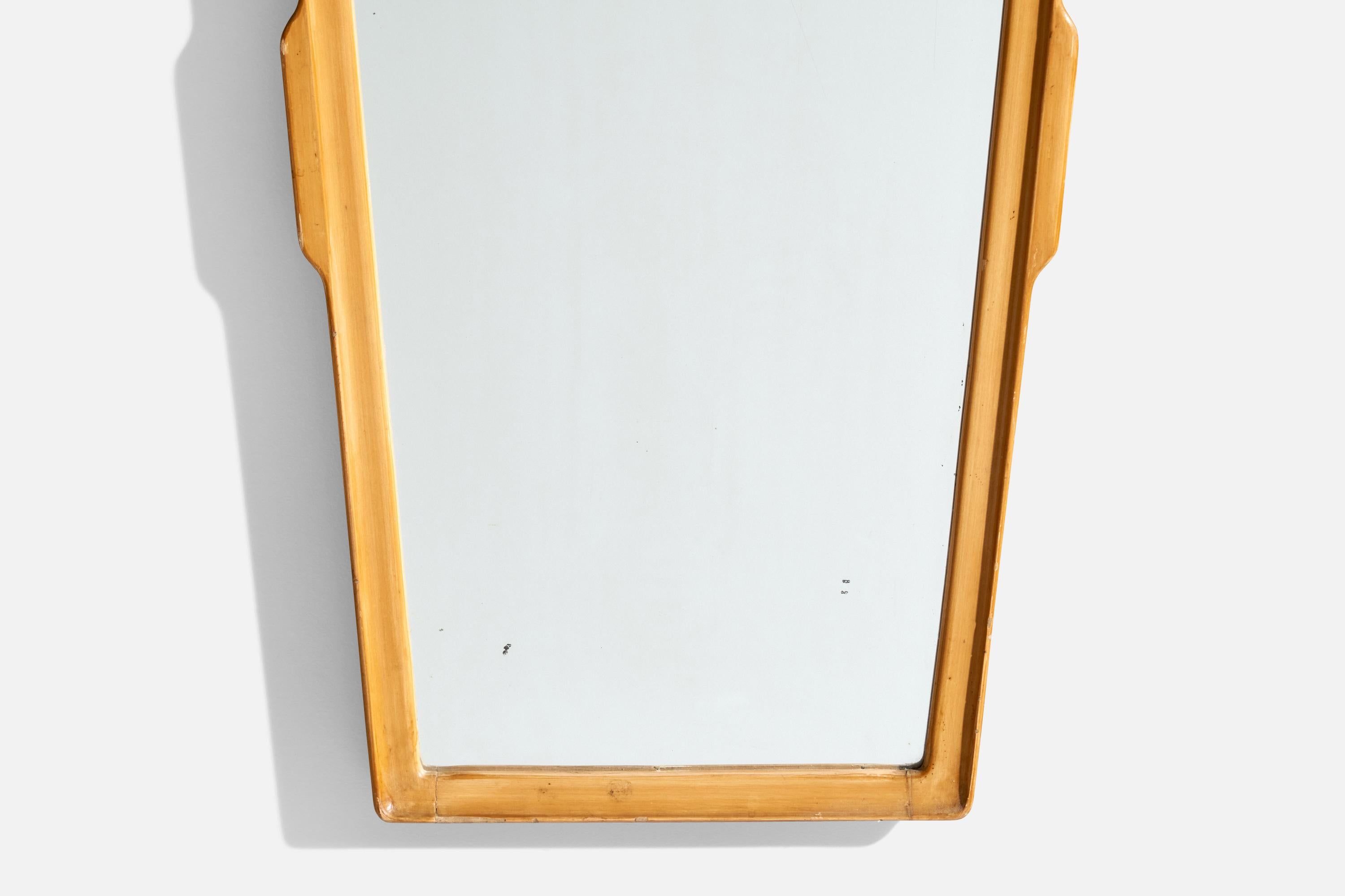 Metà XX secolo Specchio di design italiano, Wood, Specchio di vetro, Italia, anni '50 in vendita