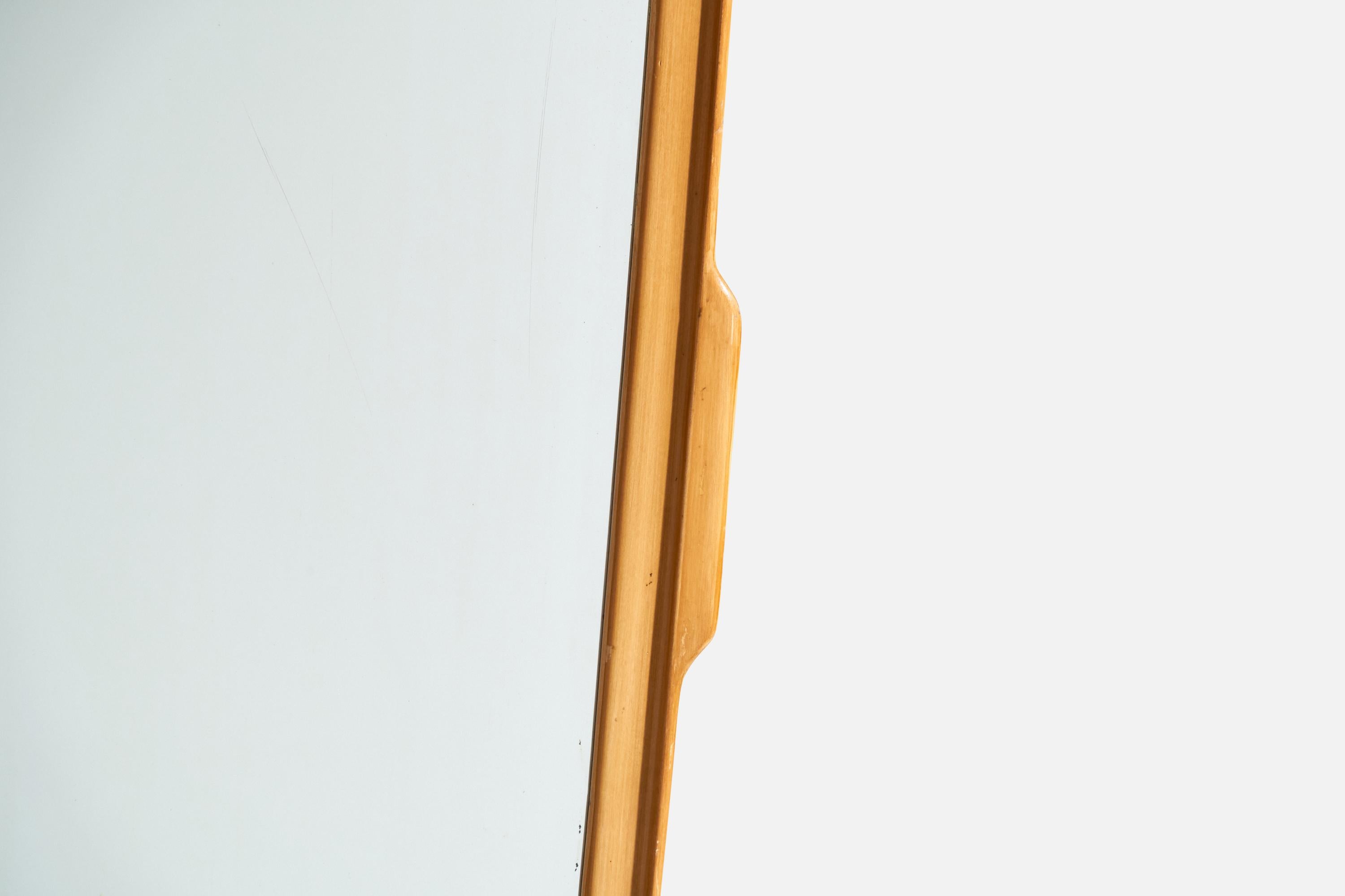 Ottone Specchio di design italiano, Wood, Specchio di vetro, Italia, anni '50 in vendita